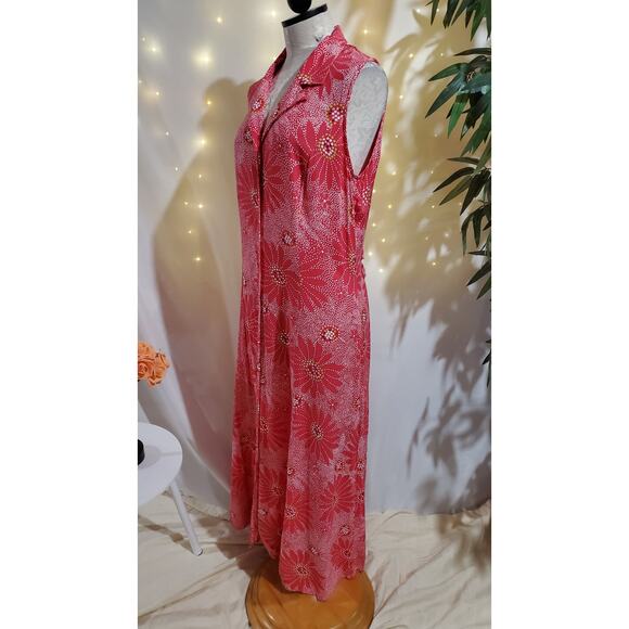 Vtg 90s Y2K JBS Ltd Shell Button Floral Smocked Maxi Dress Size 14 Pink Fairy - Picture 3 of 10
